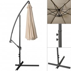 Costway 10' Hanging Umbrella Patio Sun Shade Offset Outdoor Market W/t Cross Base (Beige)   